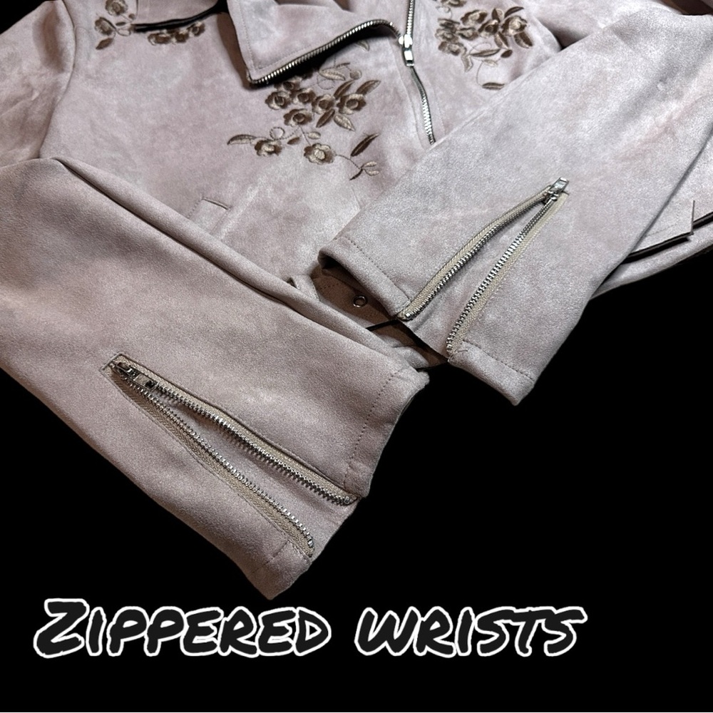 🎉HP🎉 NWOT POL Faux Suede Floral Embroidered Moto Jacket in Lilac. Size Small - Picture 15 of 16